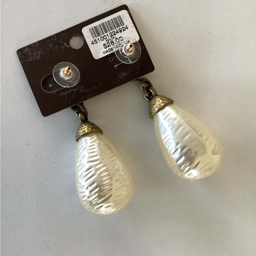 Chico's Elegant Gold and Cream Teardrop Earrings - Picture 4 of 4
